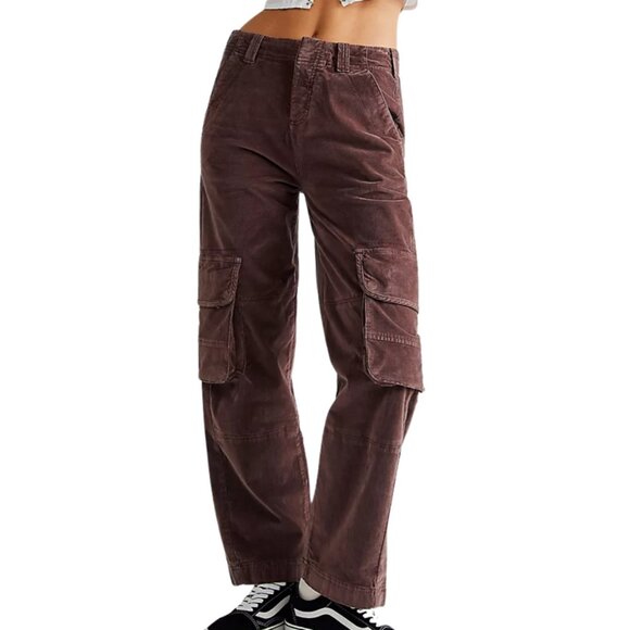 NEW Free People Hard Crushin' Plush Cargo Pants in Chocolate Merlot for women j - Picture 2 of 7